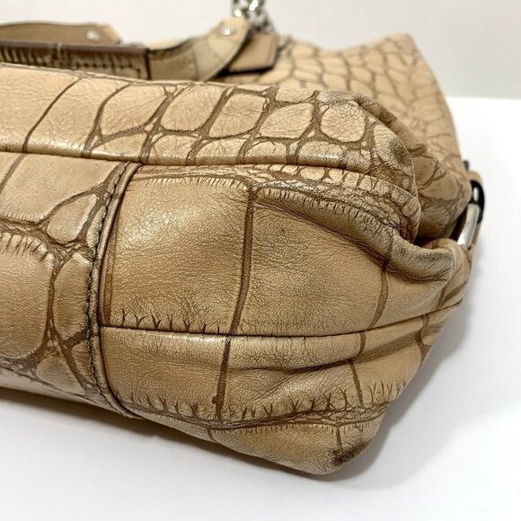 COACH Ashley F17661 Croc Embossed Leather Carry All Tote Bag Purse Chain Strap - Picture 15 of 16